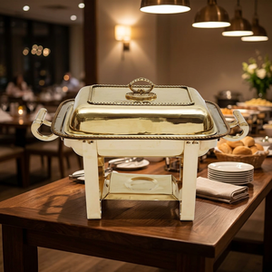 Juego de calentador de alimentos tipo buffet de latón rectangular de 5L de calidad premium con tapa y soportes para combustible calado, ecológico - Product Image 2