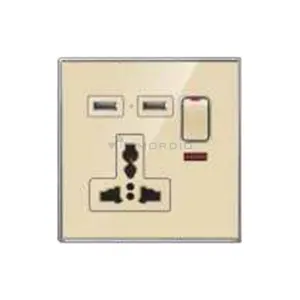 K8.2 British Acrylic glass electrical wall switch gold 1 GANG 3PIN UNIVERSAL SOCKET WITH USB