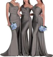 Robes de Soirée de Luxe 2026 Été – Robe de Demoiselle d'Honneur Sirène Rouge en Satin Asymétrique Longueur Ras du Sol Anti-Plis pour Bal de Promo