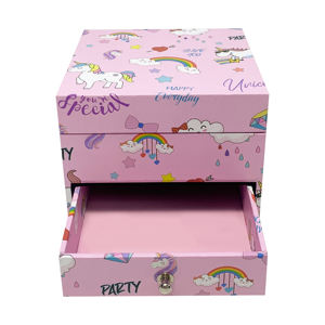 Boîte à bijoux YIYU Unicorn, boîte de rangement avec miroir, design arc-en-ciel, papier écologique, cadeau pour filles <span class=keywords><strong>et</strong></span> femmes - Product Image 2