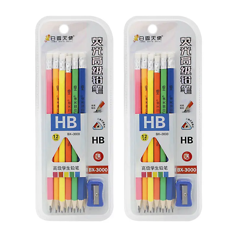 YIHENG asta triangolare per matita per studenti senior fluorescente con gomma HB penna per scrittura per bambini