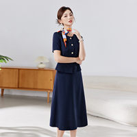Costume professionnel d'été à manches courtes pour femme, idéal pour les trajets quotidiens et les entretiens, coupe ajustée, infroissable, élégant et tendance, col rond boutonné