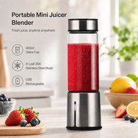 Mixeur portable multifonctionnel 450 ml rechargeable par USB, avec tasse en verre et mini-presse-agrumes en acier inoxydable, idéal pour la cuisine et la maison – Vente directe usine