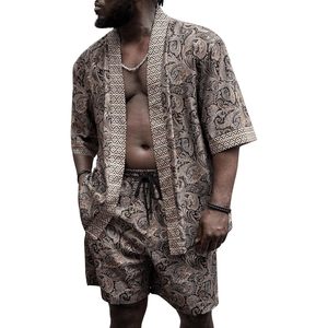 Conjunto de Kimono y Pantalones Cortos con Estampado Paisley para Hombre, Talla Grande, Transpirable, de Satén, Ideal para la Playa o para Descansar - Product Image 1