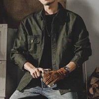 Chemise de travail vintage pour homme, manches longues, coupe ample, robuste, col rabattu, pour le printemps et l'automne, idéale pour la chasse