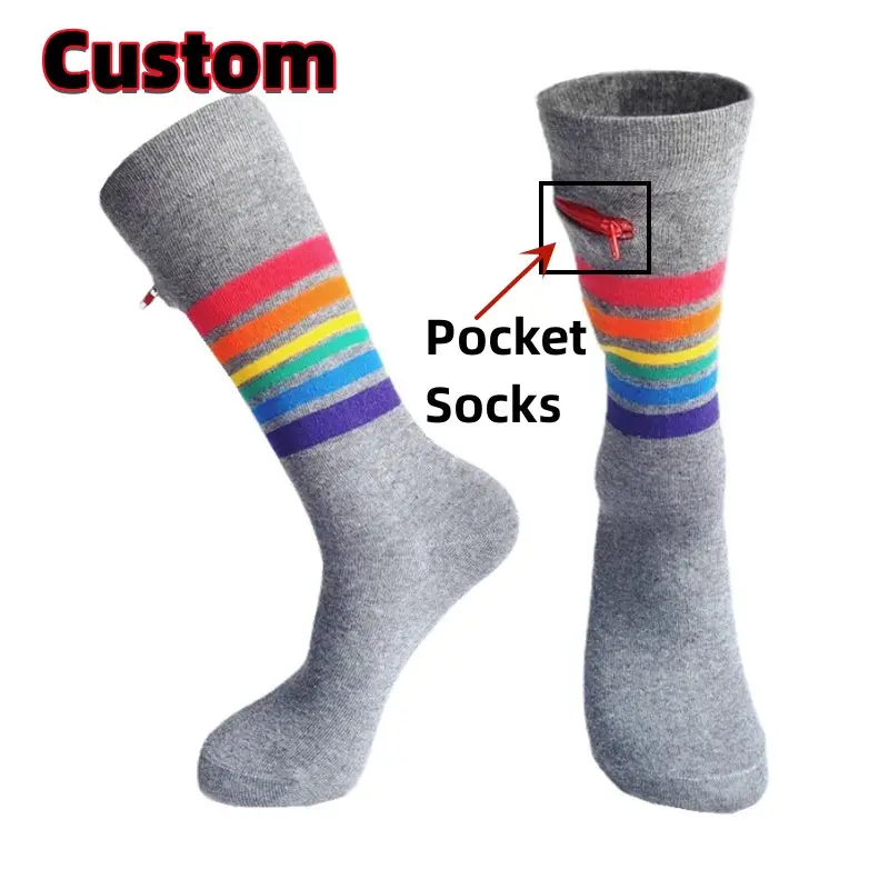 Custom Design Outdoor Herren Sports ocken Versteckte Reiß verschluss Crew Taschen socken mit Reiß verschluss