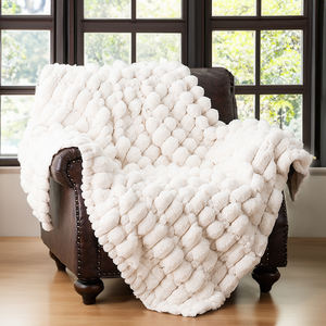Tốt Nhất Cuối Cùng Deluxe Thêm Ấm Cúng Mềm Nhất Kem Trắng Jacquard Căng Thỏ Lông Spandex Ruched <span class=keywords><strong>Faux</strong></span> Lông Ném Chăn - Product Image 2