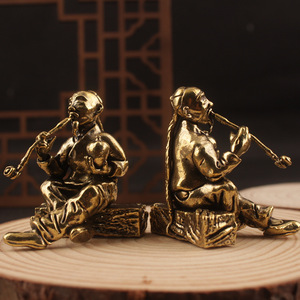 Brass Qing Dynasty Style Figure Ornament 2Pcs Handmade Tabletop Sculpture For Home Office <b>Decor</b> - Product Image 2