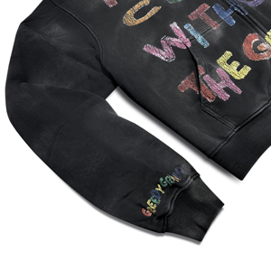 Black Glitter Print <b>Men</b> Oversized Zip Hoodie Distressed Retro High Streetwear Vintage Hooded <b>Pullover</b> OEM ODM Custom - Product Image 5