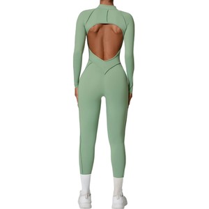 Hot Bán Phụ Nữ Backless Thể Thao Chặt Chẽ Bodysuit Dài Tay Tập Thể Dục Yoga Bodysuit Với Nửa Dây Kéo Bên Ngoài Mặc Yoga Jumpsuit - Product Image 5