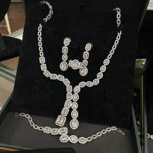 Yüksek kalite rodyum gümüş kaplama pirinç takı seti-gelin düğün balo hediye için zirkon ile kolye küpe yüzük bilezik - Product Image 3