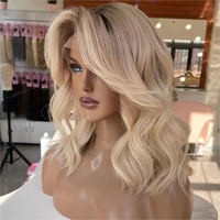 Pelucas de Cabello Humano con Frente de Encaje 13x4, Onduladas, Estilo Bob, 12 Pulgadas, Color Rubio Ceniza Degradado, Cabello Virgen Remy para Mujeres