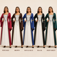 Großhandel Mittelalterliches Fantasy-Kleid für Damen, Langärmliges Bodenlanges Rollenspiel-Kleid in Weinrot, Braun, Blau, Schwarz und Grün