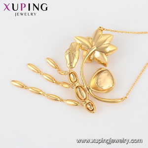 46866 xuping <strong>Copper</strong> <strong>Alloy</strong> <strong>Jewelry</strong> 24k Dubai Gold Color Lotos Flower Pendant Necklace - Product Image 3