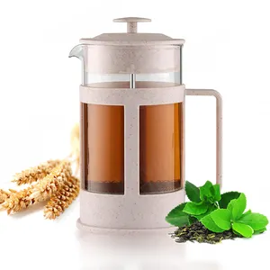 Eco Friend Wheat Straw Reusable Brewing Iced Tea And Coffee Maker French Press, With 4 Level Filtration Stainless Steel infuser