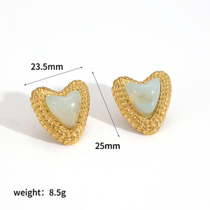 Heart Shaped Resin <b>Stud</b> <b>Earrings</b> 18k Gold Plated For Women Elegant Fashion Jewelry - Product Image 4