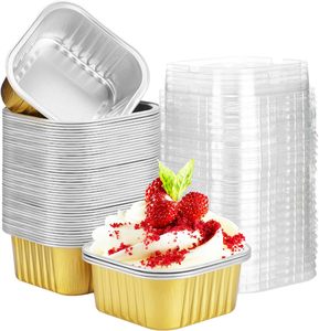 Wholesale 300ml 10oz Square PET Aluminum <b>Foil</b> Disposable Mini Baking Cups with Lids Food Grade - Product Image 1