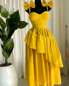 Moda donna Boutique dolce senza maniche elegante Skinny Fit irregolare con fiocco arruffato Maxi abito da festa abiti lunghi unici - Product Image 4