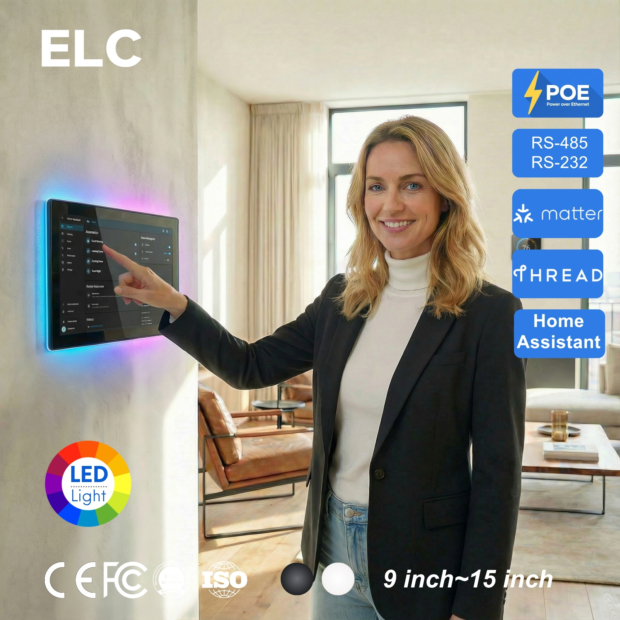 15.6 Inch <strong>Android</strong> 14 RK3576S <strong>Smart</strong> <strong>Home</strong> <strong>Control</strong> <strong>Panel</strong> Matter Thread POE Wall Mount Automation <strong>Tablet</strong> With RJ45 RS485 Interface