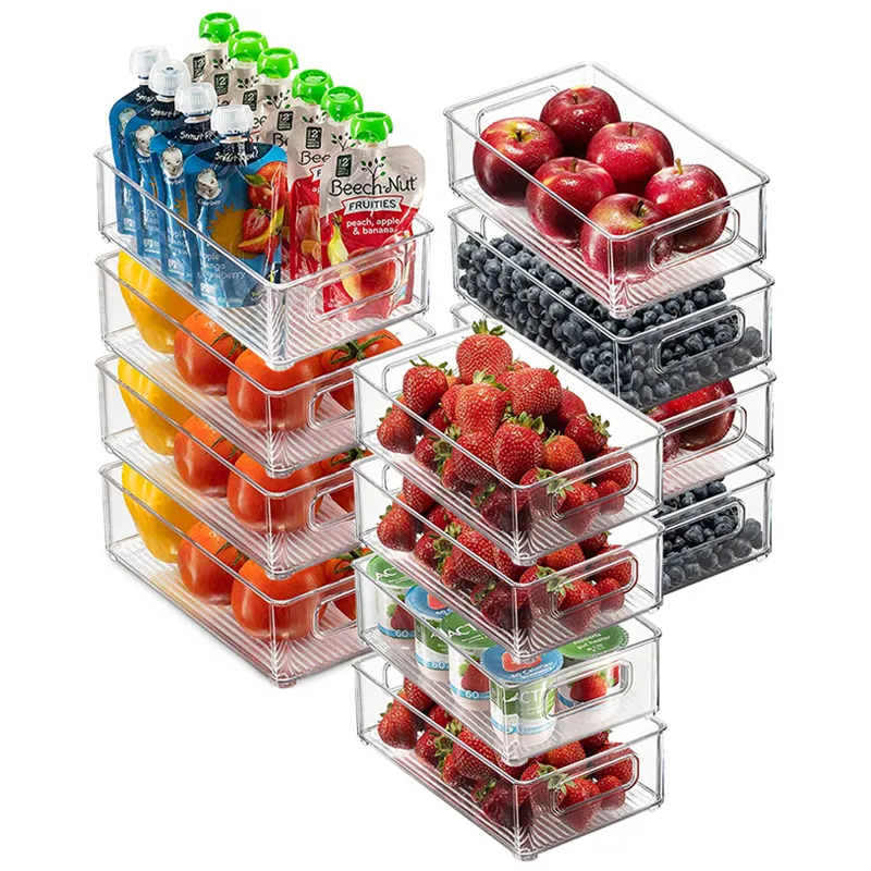 12 Buah Kulkas Organizer Bins Freezer, Wadah Makanan Dapat Ditumpuk Bpa Gratis Pengatur Laci Tempat Penyimpanan Plastik