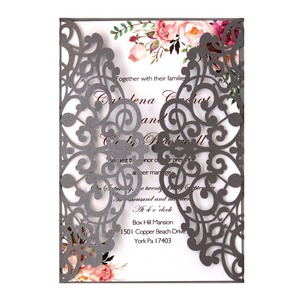 Tarjeta de invitación de boda y cumpleaños estilo europeo de papel perlado hueco con diseño de lazo en la página interior, venta directa de fábrica transfronteriza. - Product Image 4