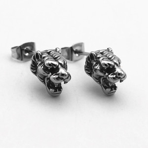 yunnique Tibetan <b>Silver</b> Tiger Head <b>Stud</b> Earrings Titanium Steel Animal Shape Fashion Jewelry - Product Image 5