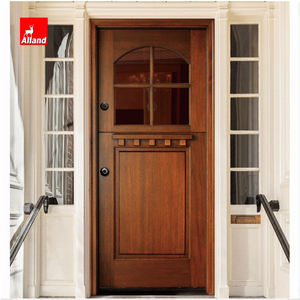 Alland Cina pintu pengocok kayu Desain unik utama baru Interior pintu kayu padat depan kustom untuk rumah dengan kaca - Product Image 3