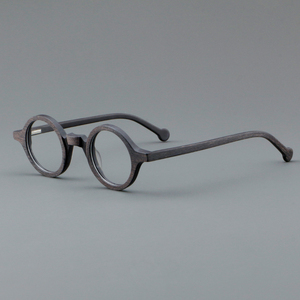2024 nouveau japonais élégant femmes cadre optique petit rond <span class=keywords><strong>bois</strong></span> motif lunettes hommes classique myope lunettes pour Logo personnalisé - Product Image 3