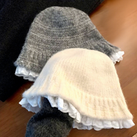 Chapeau de pêcheur en dentelle tricotée, style décontracté polyvalent pour femmes coréennes, automne/hiver