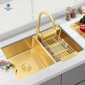 Maliyet-etkin büyük çift yuvası altın mutfak lavaboları lavabo mutfak 304 paslanmaz çelik modern lavabo