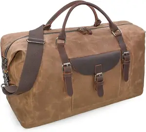 Bolsa de lona de viaje Bolsa de lona impermeable de cuero Weekender Overnight Carry on Duffel Bag