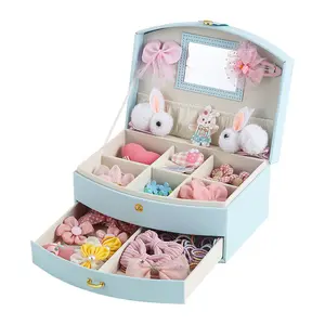 Children&#39;s jewelry box pu double drawer girl princess birthday gift hairpin headband jewelry box