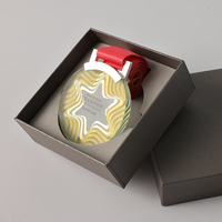 Médaille en verre et cristal éco-responsable de haute qualité, nouvelle arrivée 2024, polie et gravée en forme d'étoile à six branches, avec boîte cadeau OR/BLEU/ARGENT