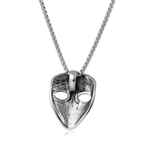 Yunnique – collier avec pendentif masque en acier inoxydable, chaîne de perles carrées de 60Cm pour hommes et femmes, bijoux de Style rétro Punk - Product Image 3