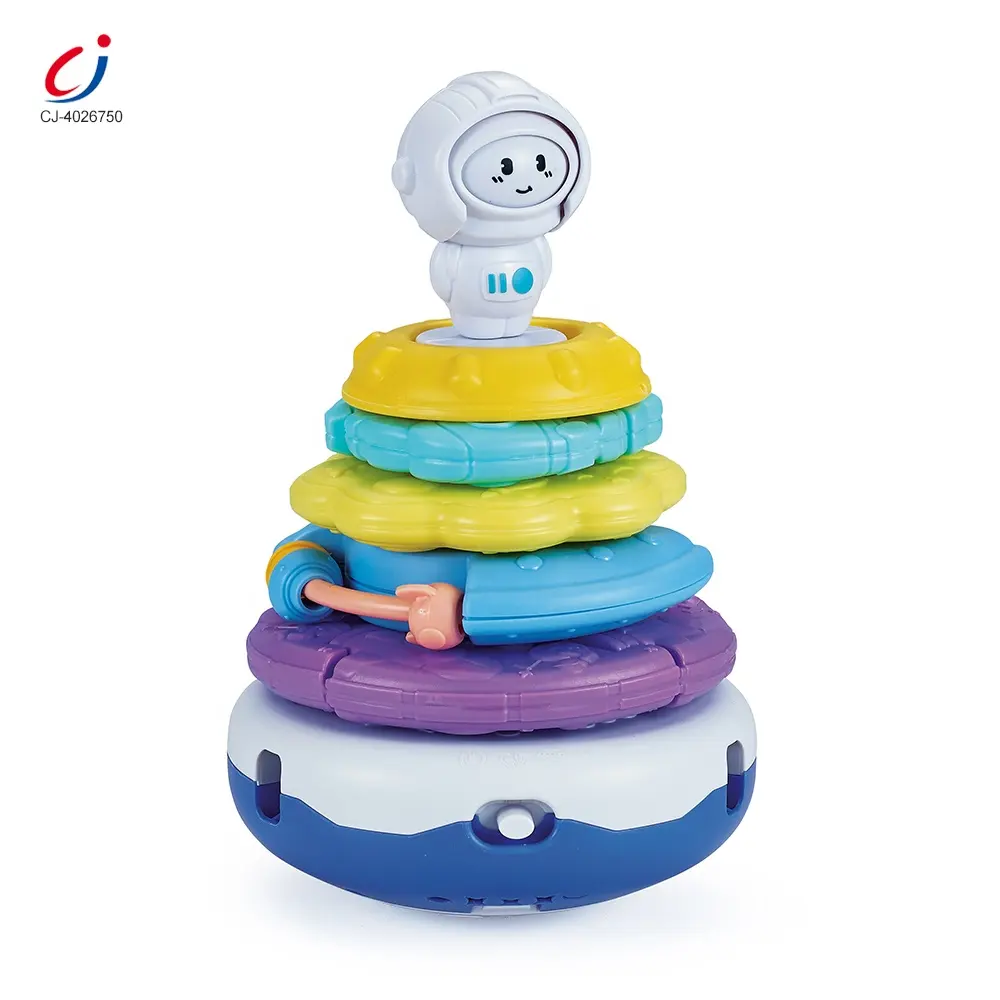 Chengji pädagogische Montessori elektrische Raumfahrer Form Roly Poly Cartoon Tumbler Tower Baby Stapel ring Spielzeug mit Ton