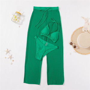 2024 New Women's Clothing <strong>Green</strong> Women Swimming Suit Swimwear 3 Piece <strong>Bikini</strong> <strong>Set</strong> With Beach Pants - Product Image 3