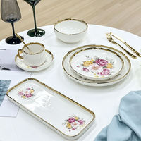 Service de vaisselle en porcelaine de qualité alimentaire, écologique, avec bordure dorée électrolytique, coupe cristal, motifs losanges facettés, assiettes et bols de luxe