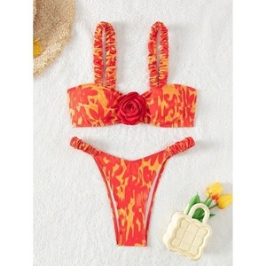 Pre-ordene un nuevo bikini floral con tirantes dobles, estilo europeo y americano, sexy, fresco y lindo, traje de baño de dos piezas para - Product Image 3
