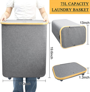 Phòng tắm công suất lớn xách tay tre ráp Giặt Vải cản trở giặt giỏ với bánh xe và có thể tháo rời túi giặt - Product Image 2