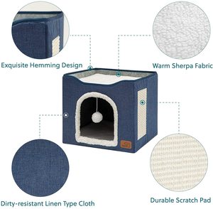 Maison pour <span class=keywords><strong>chat</strong></span> pliable 2-en-1, <span class=keywords><strong>cube</strong></span>, lit pour <span class=keywords><strong>chat</strong></span>, niche avec griffoir et jouet à suspendre, peluche douce, condo pour <span class=keywords><strong>chat</strong></span> d'intérieur - Product Image 6