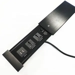 Evrensel fiş sürgülü açık masaüstü güç soketi ile USB bağlantı noktası/elektrikli sürgülü kapak priz kutusu masaüstü soket 16A CE
