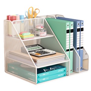 <b>Desktop</b> File Organizer 3 Tier Mesh Desk <b>Shelf</b> For Office Stationery Books Storage Rack With Calculator And Folders Holder - Product Image 1