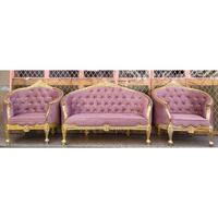 Ensemble de canapés de scène de mariage royal de luxe, canapé nuptial en métal sculpté doré, 2 chaises de roi, fait main, nouvelle arrivée, vente en gros, élégant et moderne