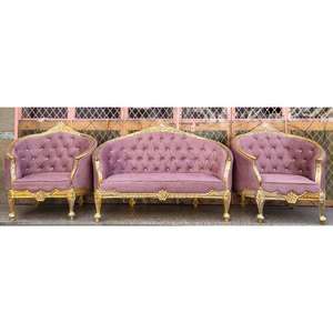 Luxury Royal Wedding Stage <b>Sofa</b> Set – <b>Gold</b> Carved Wooden Bridal Couch with 2 King Chairs Handmade Bulk Product - Product Image 3