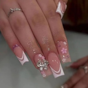<span class=keywords><strong>Uñas</strong></span> Postizas Francesas con Pedrería de Mariposa 3D, 24 Piezas, Color <span class=keywords><strong>Rosa</strong></span> Nude, Acrílicas, para Mujer - Product Image 3