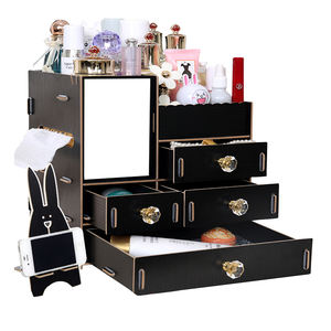 Wooden DIY Cosmetic Makeup Storage Organizer W/ <strong>Mini</strong> Swan Love Makeup Mirror Organizer Case, 4 Big <strong>Drawers</strong> - Product Image 6