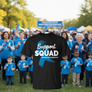 T-shirt Support Squad per la consapevolezza sul diabete, design con nastro blu, taglia unisex per adulti - Product Image 3