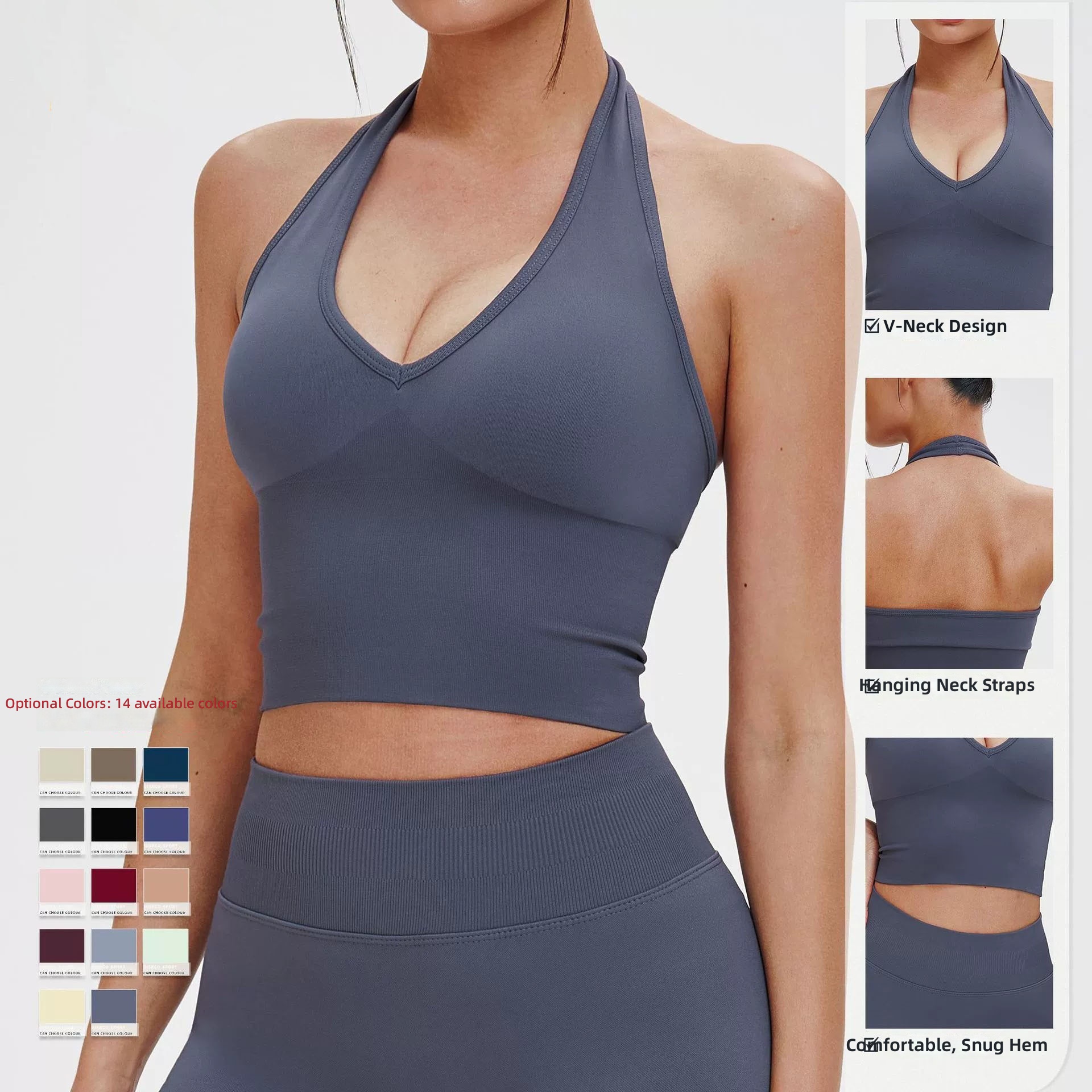 Women's Breathable Halter Neck Sports Bra Seamless Sexy Back Shockproof Quick Dry Yoga Gym Fitness Top Summer Activewear