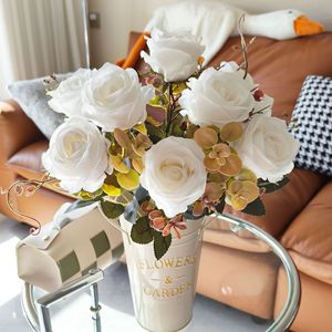 Vintage Rose di seta classico artificiale 9 teste <span class=keywords><strong>rosa</strong></span> Bouquet fiore per decorazione di nozze - Product Image 3