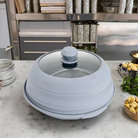 Couvercle pliable en silicone et verre pour cuiseur à micro-ondes cuiseur à vapeur avec poignée pour le chauffage des aliments au micro-ondes